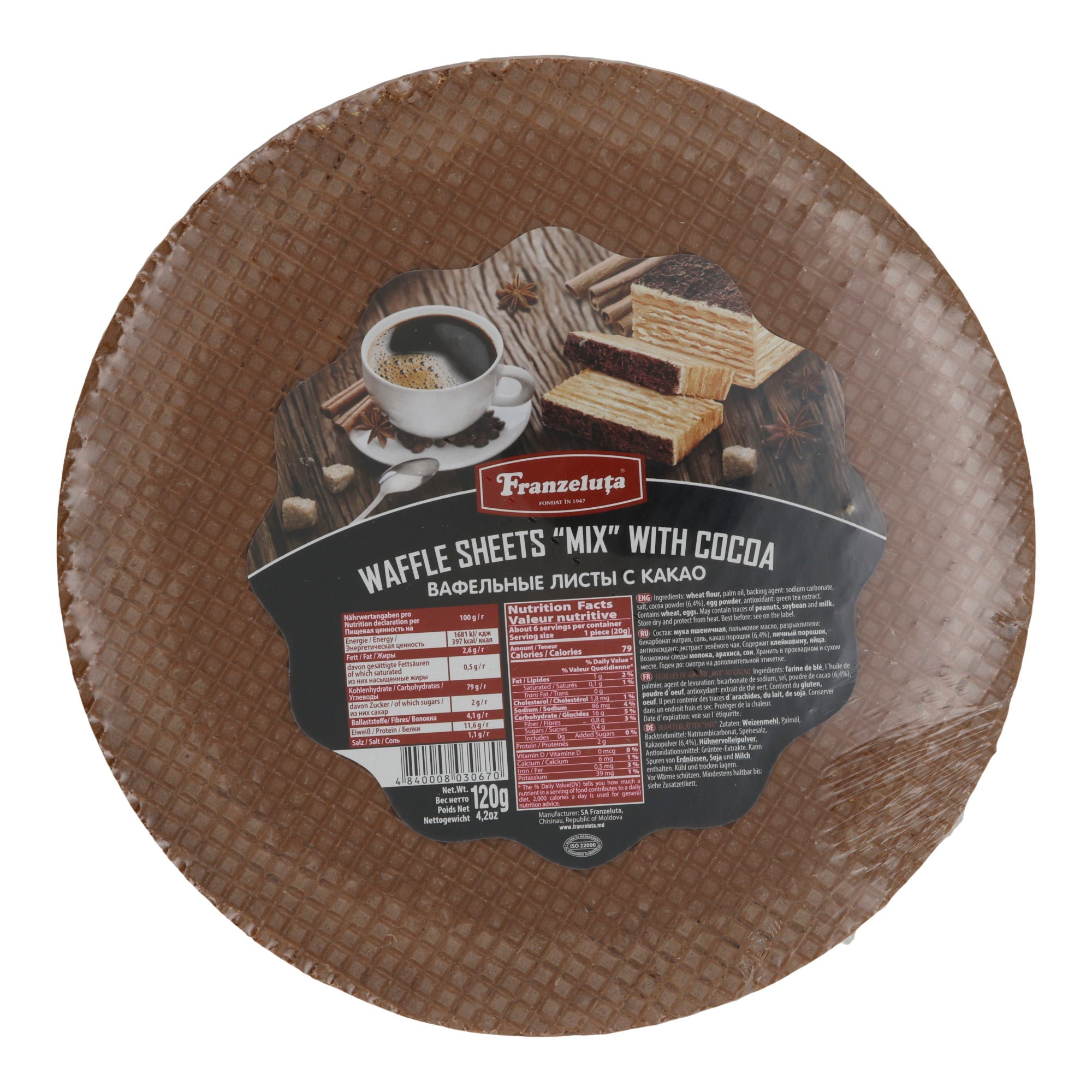 Franzeluta | Waffelblätter „Mix“ mit Kakao | bunt | rund | 120 g - Taste Your World